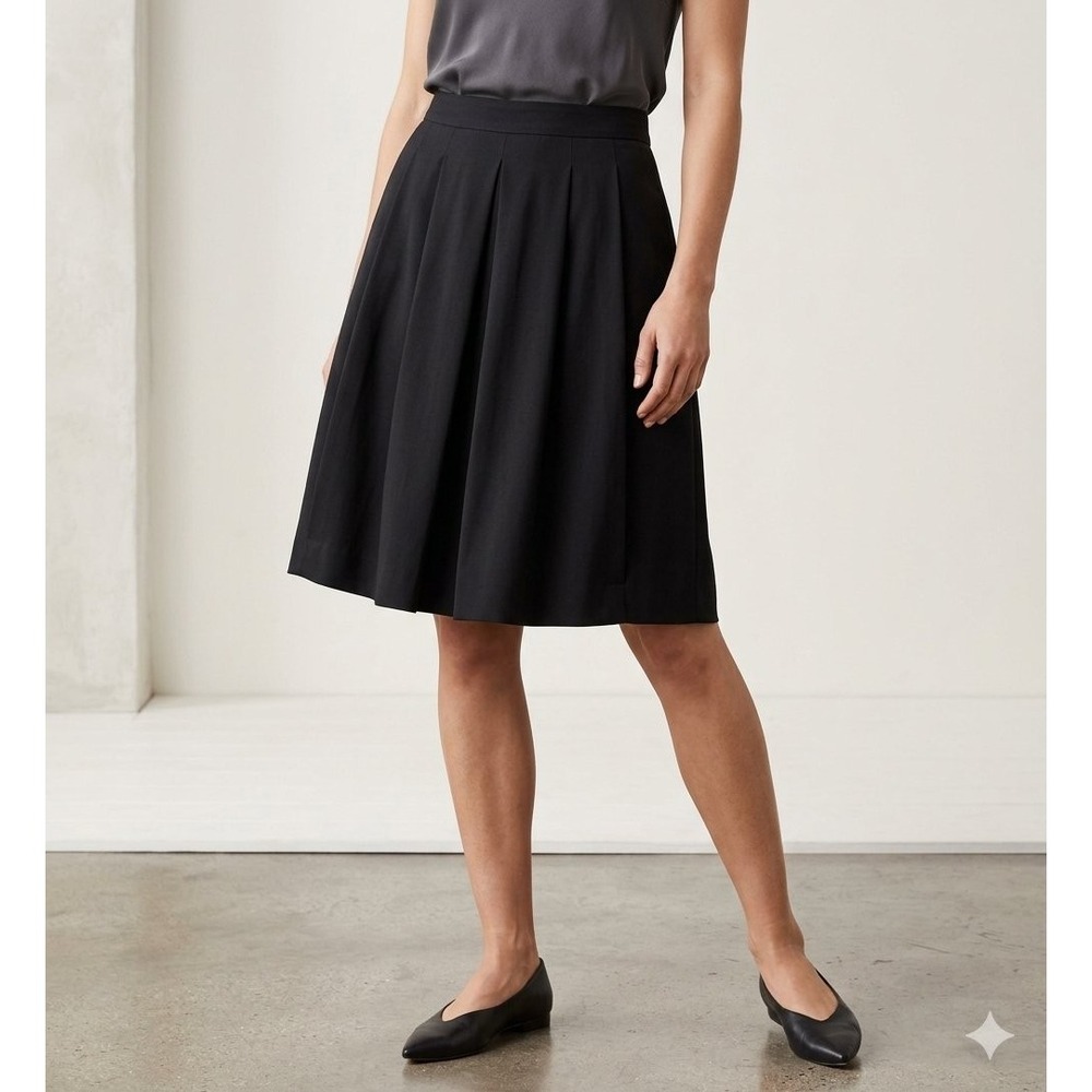 Anne Klein II Womens 10 Black Silk Pleated Knee Length Skirt Corporate Workwear